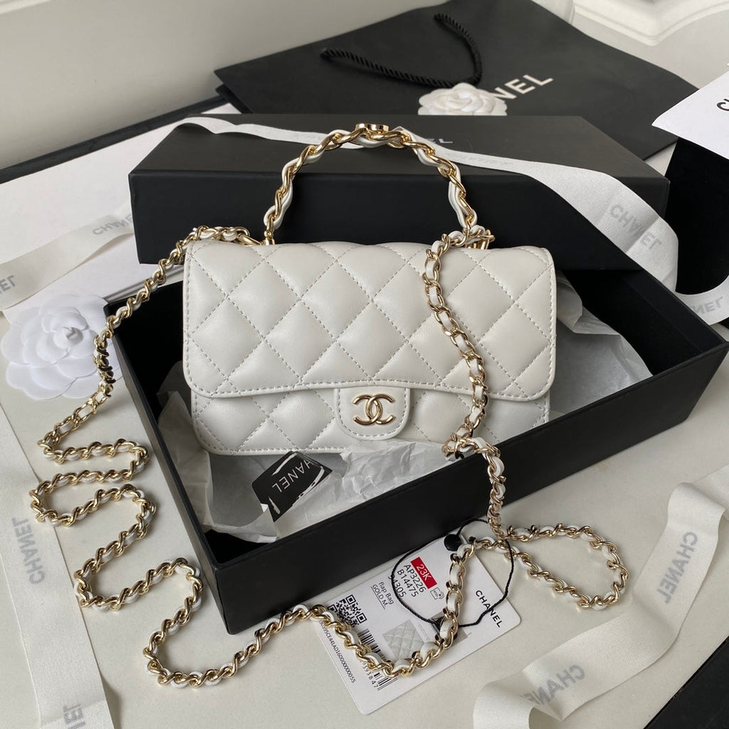 Chanel Top Handle Mini Bag AP3226 Lambskin White