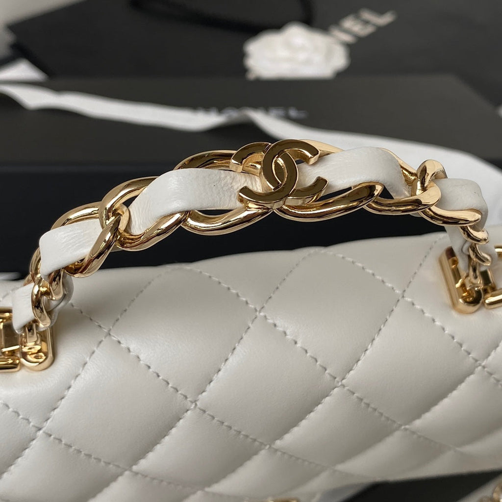 Chanel Top Handle Mini Bag AP3226 Lambskin White