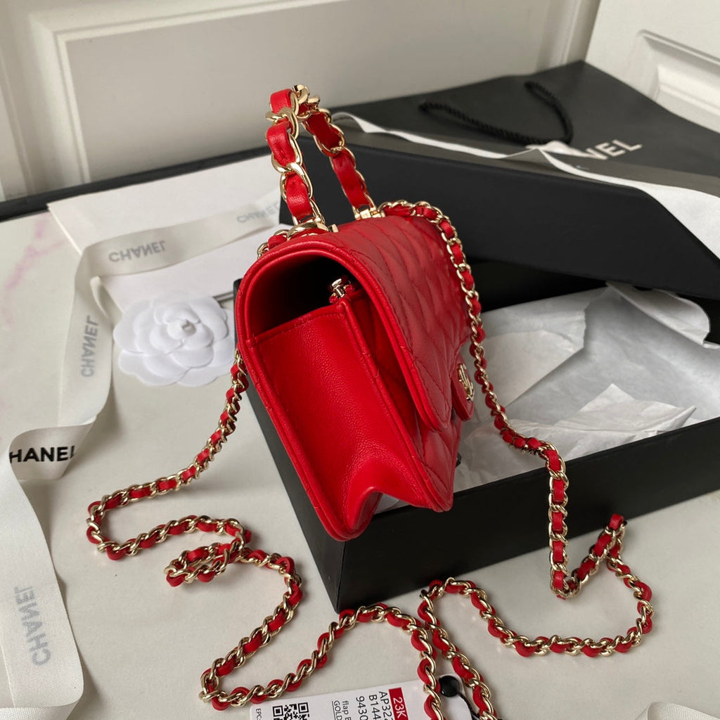 Chanel Top Handle Mini Bag AP3226 Lambskin Red