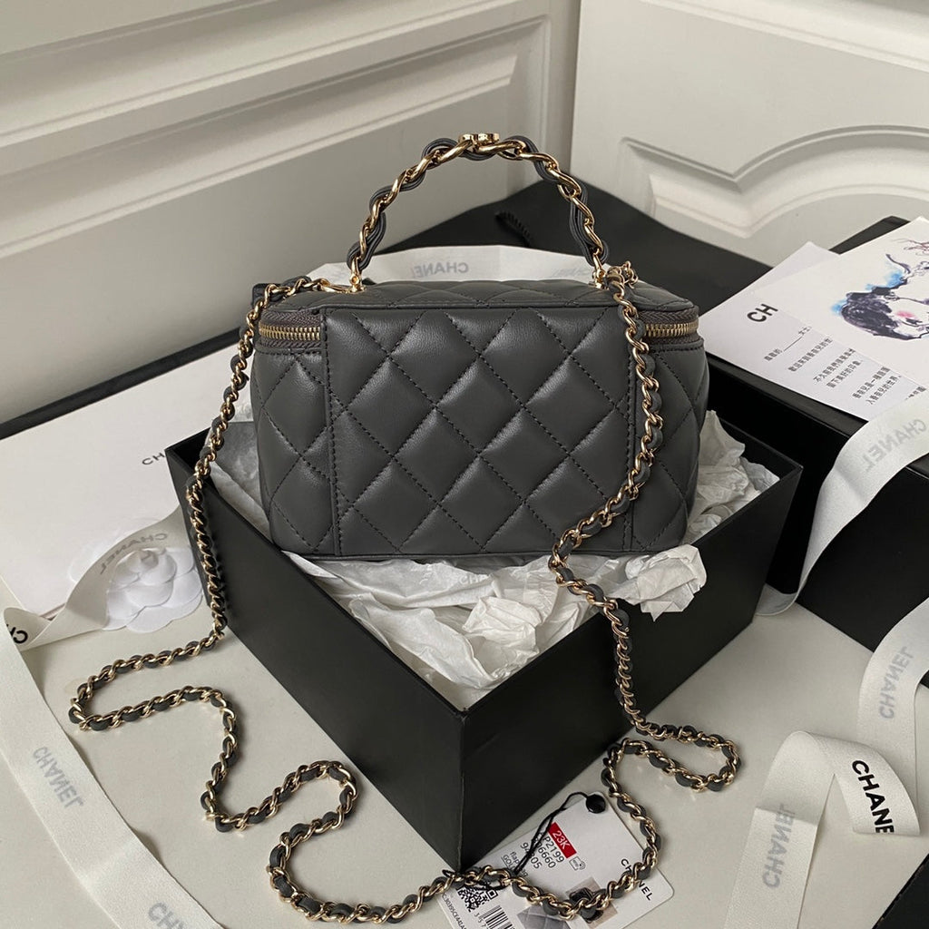 Chanel Vanity Case Top Handle Chain Bag AP2199 Lambskin Gray