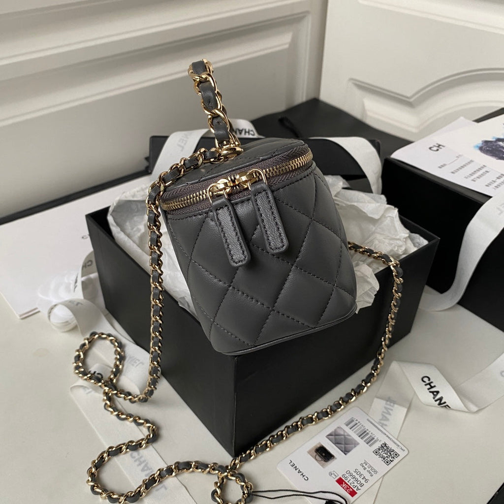Chanel Vanity Case Top Handle Chain Bag AP2199 Lambskin Gray