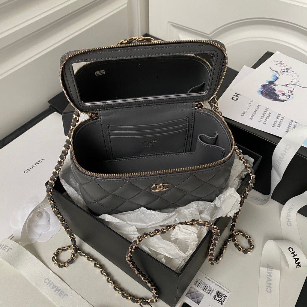 Chanel Vanity Case Top Handle Chain Bag AP2199 Lambskin Gray