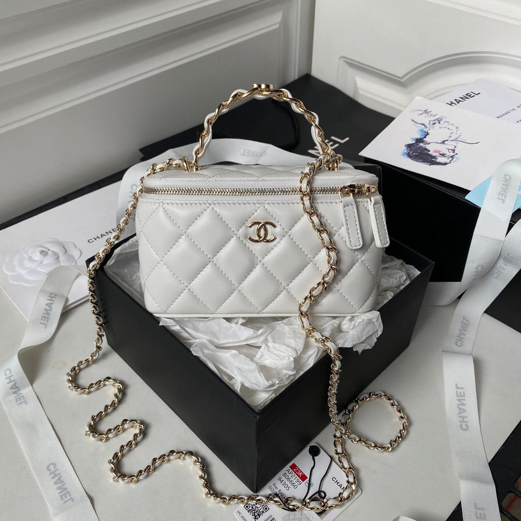 Chanel Vanity Case Top Handle Chain Bag AP2199 Lambskin White