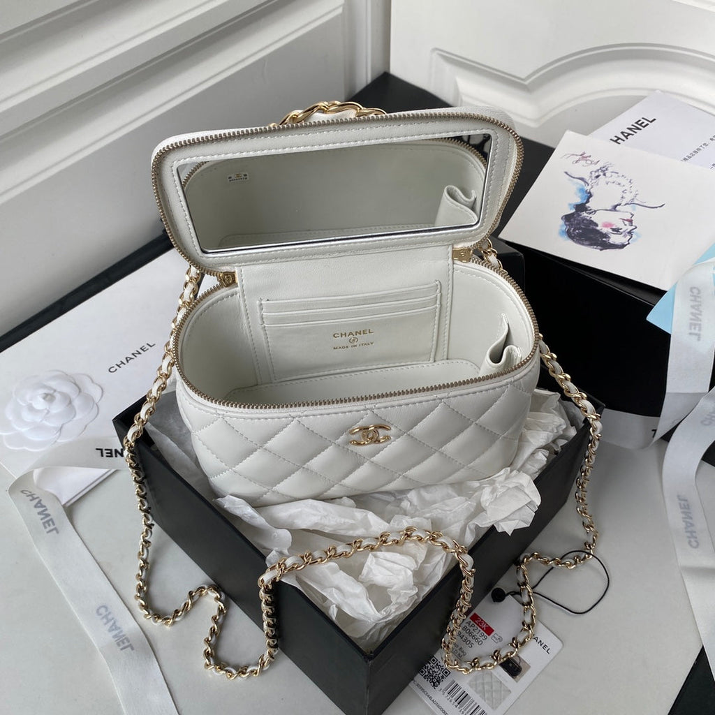 Chanel Vanity Case Top Handle Chain Bag AP2199 Lambskin White