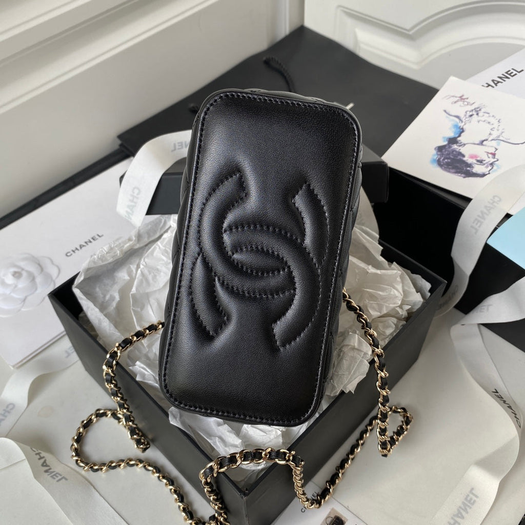 Chanel Vanity Case Top Handle Chain Bag AP2199 Lambskin Black