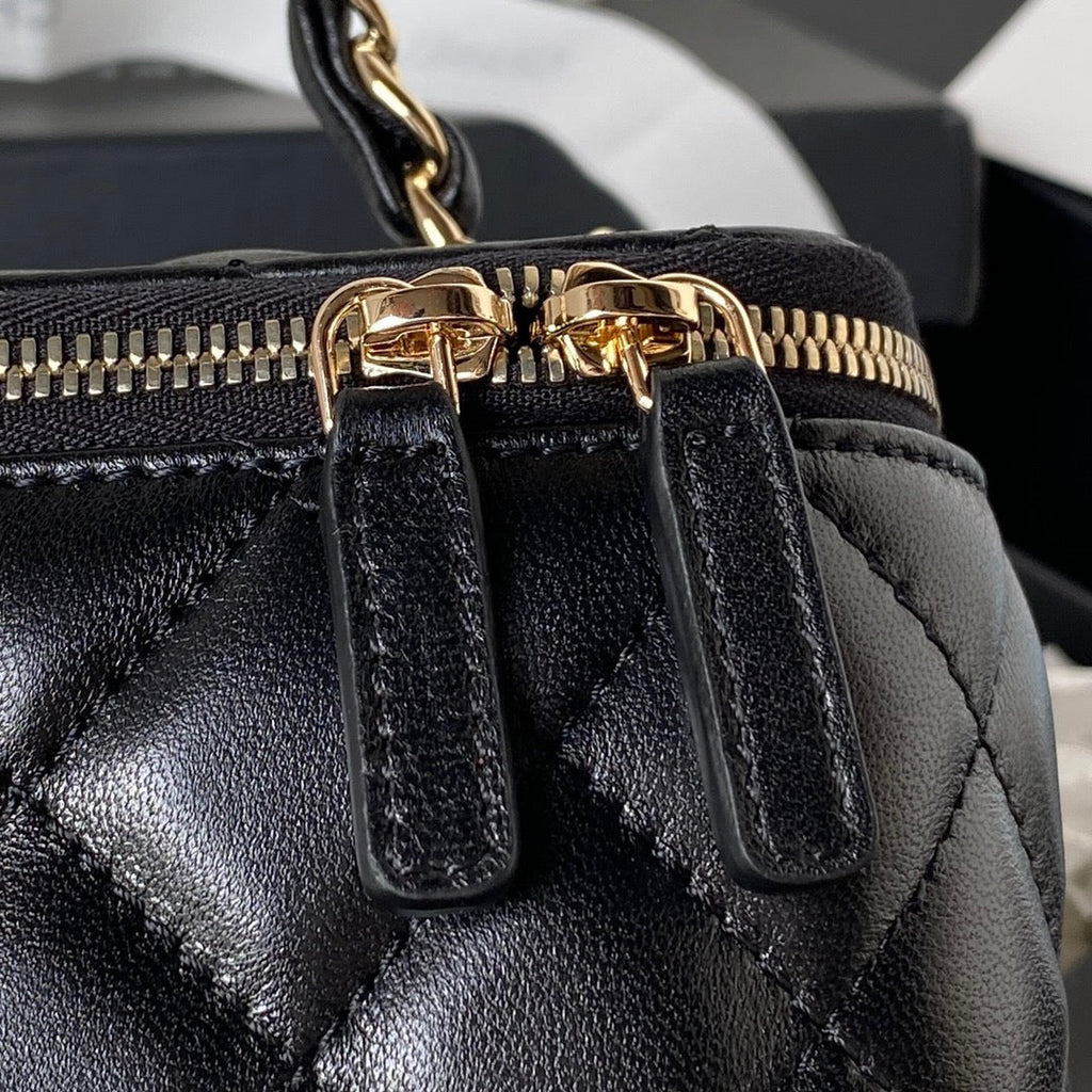 Chanel Vanity Case Top Handle Chain Bag AP2199 Lambskin Black