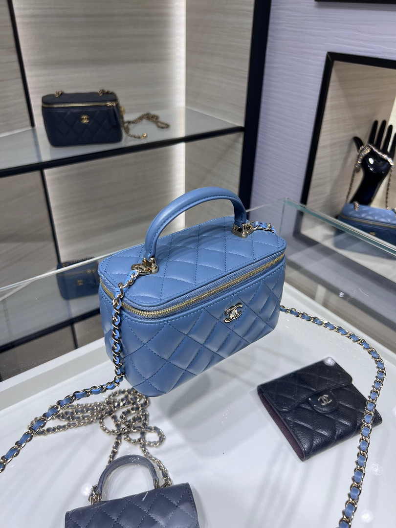 Chanel Vanity Case Top Handle Chain Bag AP2199 Lambskin Blue