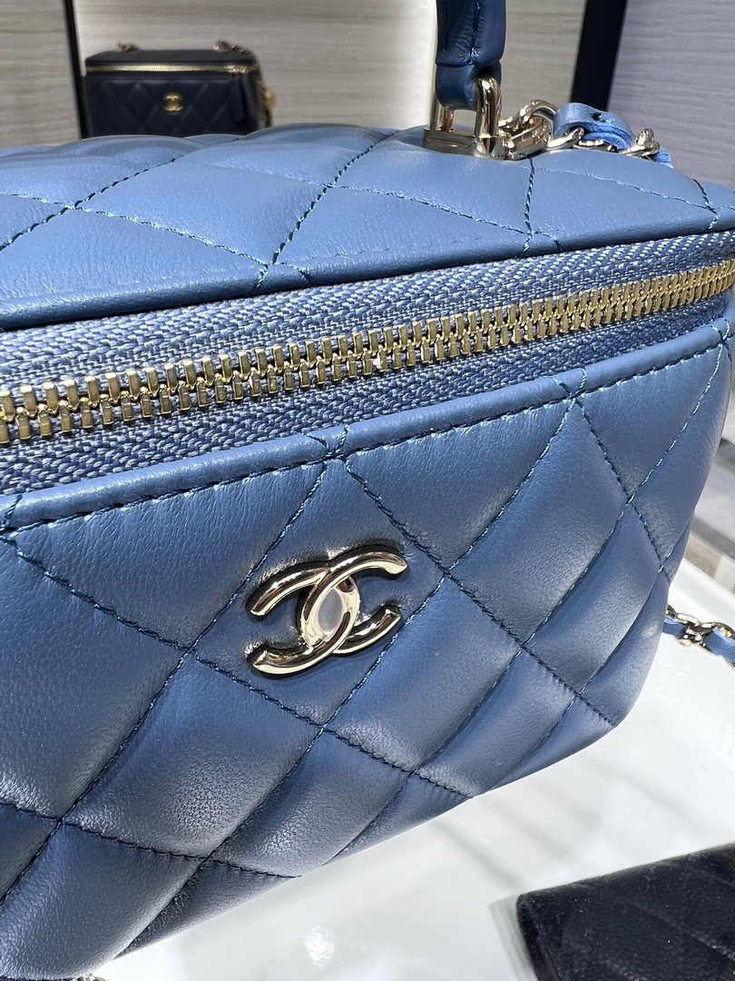 Chanel Vanity Case Top Handle Chain Bag AP2199 Lambskin Blue