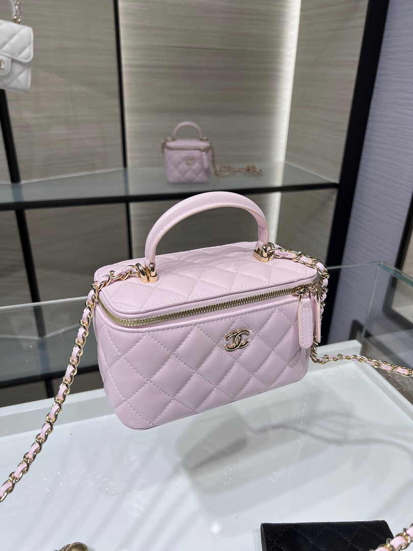Chanel Vanity Case Top Handle Chain Bag AP2199 Lambskin Pink