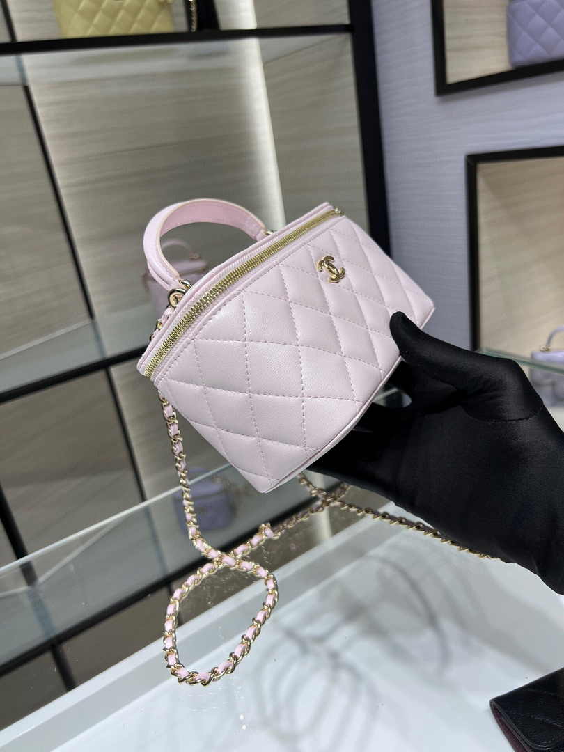 Chanel Vanity Case Top Handle Chain Bag AP2199 Lambskin Pink