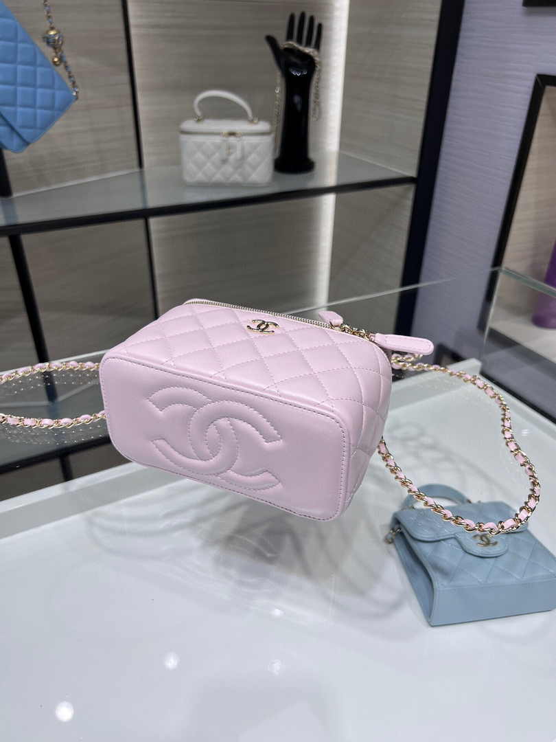 Chanel Vanity Case Top Handle Chain Bag AP2199 Lambskin Pink