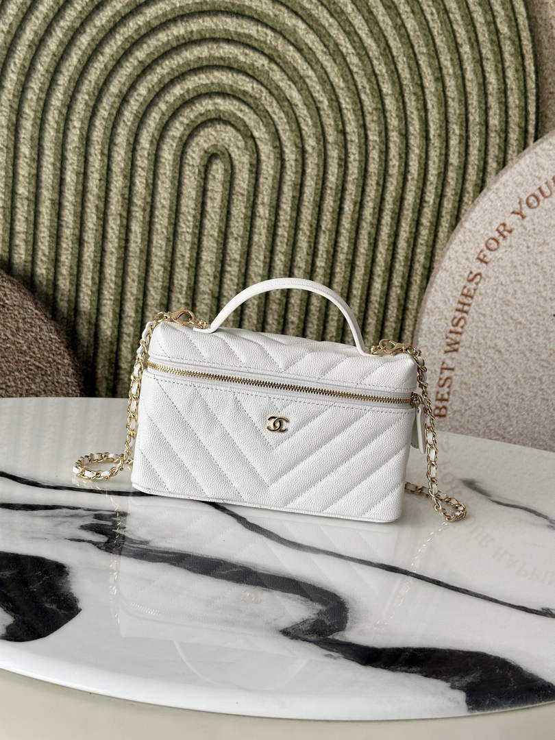 Chanel Vanity with Chain, AP5212 Shiny Calfskin White