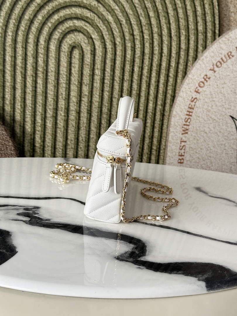 Chanel Vanity with Chain, AP5212 Shiny Calfskin White