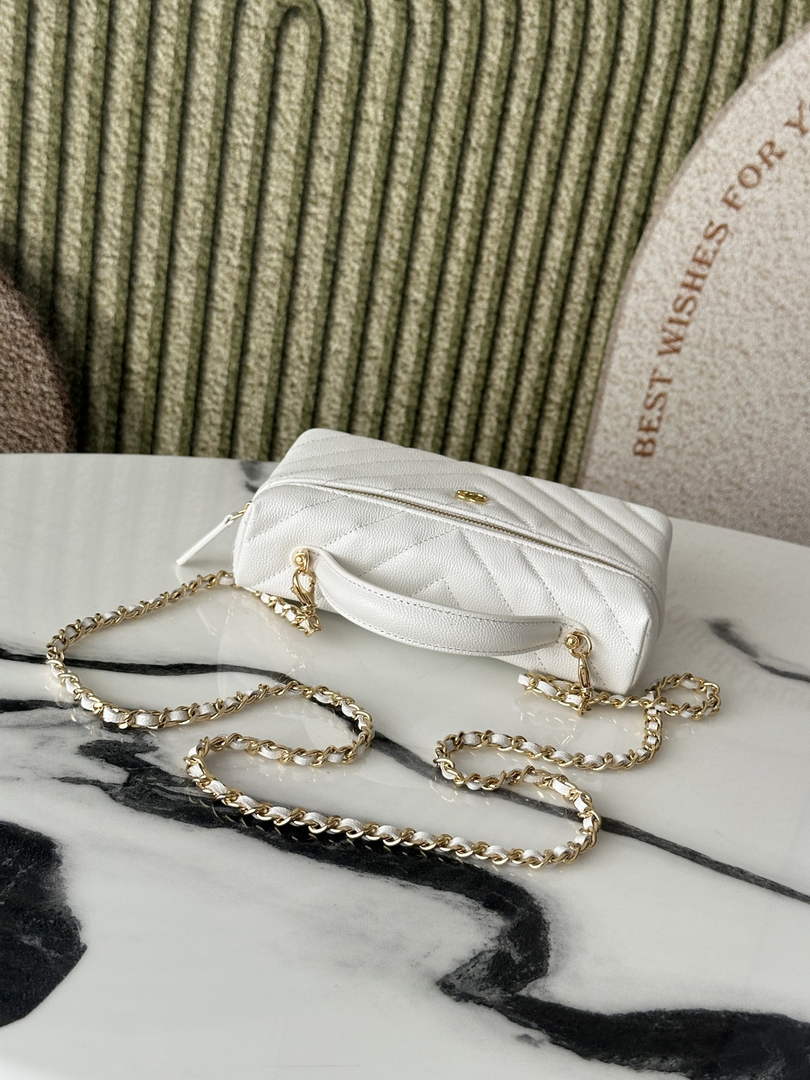 Chanel Vanity with Chain, AP5212 Shiny Calfskin White