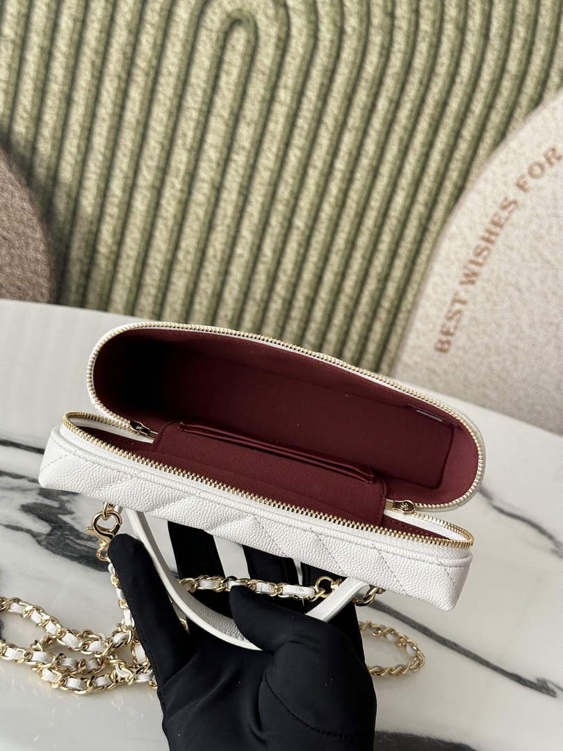 Chanel Vanity with Chain, AP5212 Shiny Calfskin White