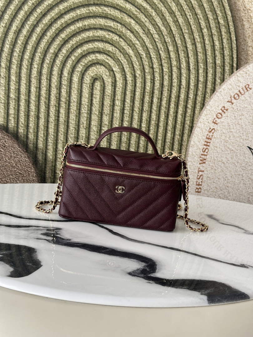 Chanel Vanity with Chain, AP5212 Shiny Calfskin Dark Burgundy