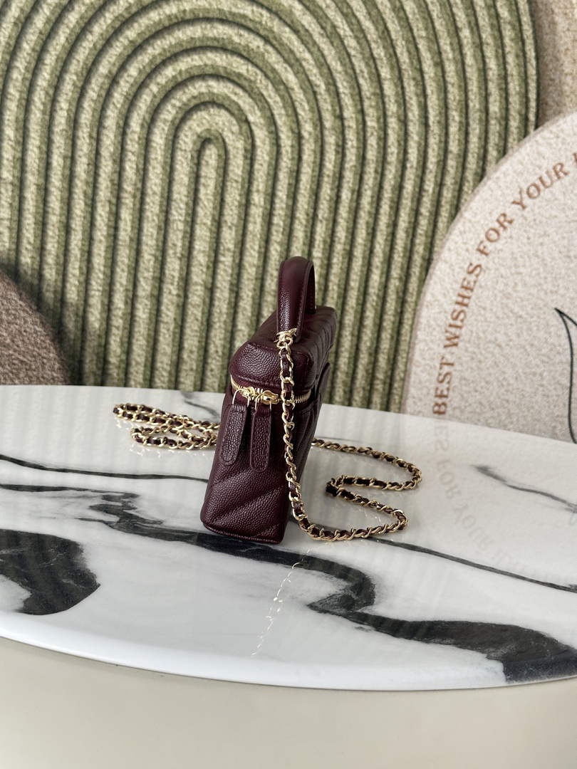 Chanel Vanity with Chain, AP5212 Shiny Calfskin Dark Burgundy