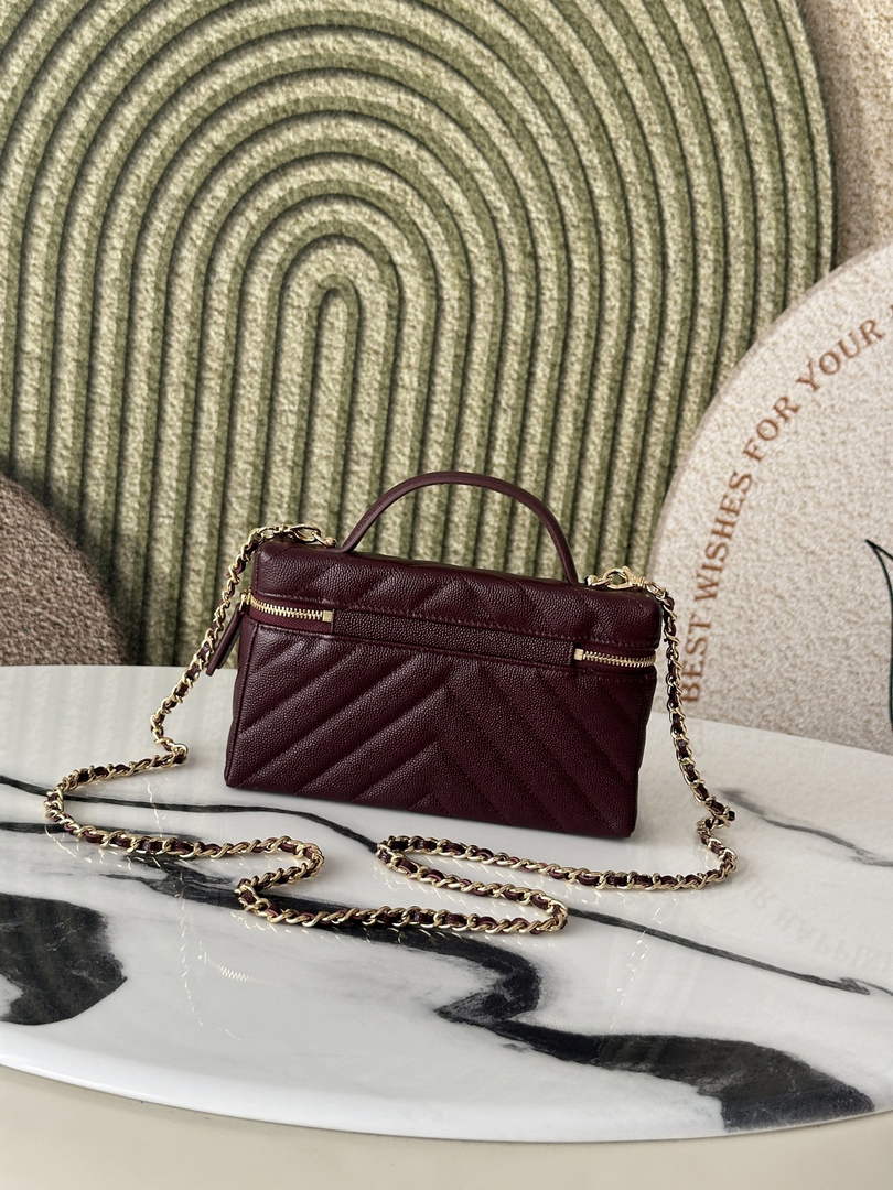 Chanel Vanity with Chain, AP5212 Shiny Calfskin Dark Burgundy