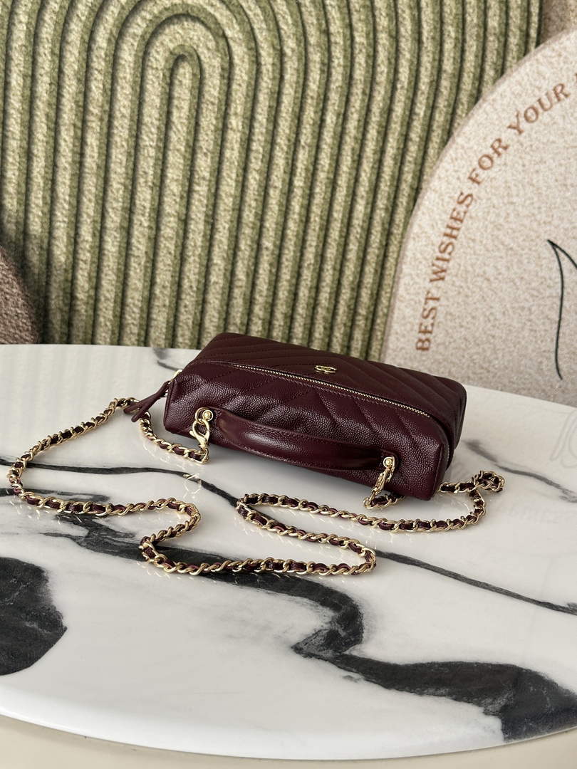 Chanel Vanity with Chain, AP5212 Shiny Calfskin Dark Burgundy