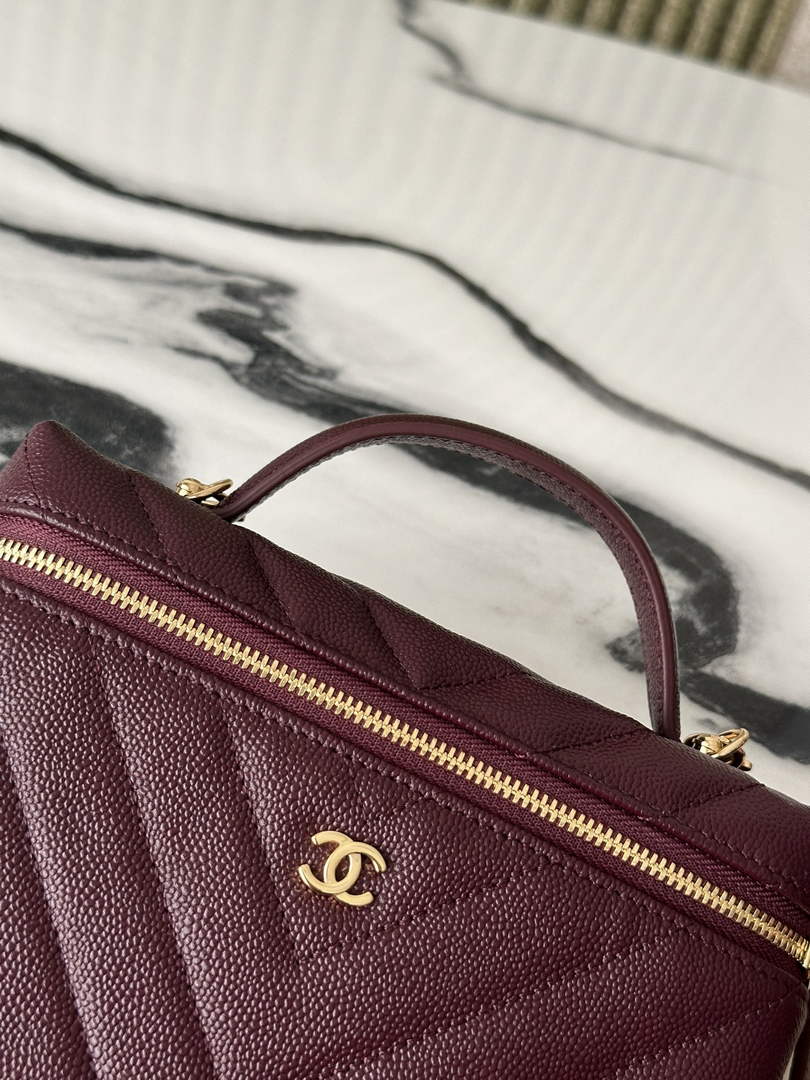 Chanel Vanity with Chain, AP5212 Shiny Calfskin Dark Burgundy