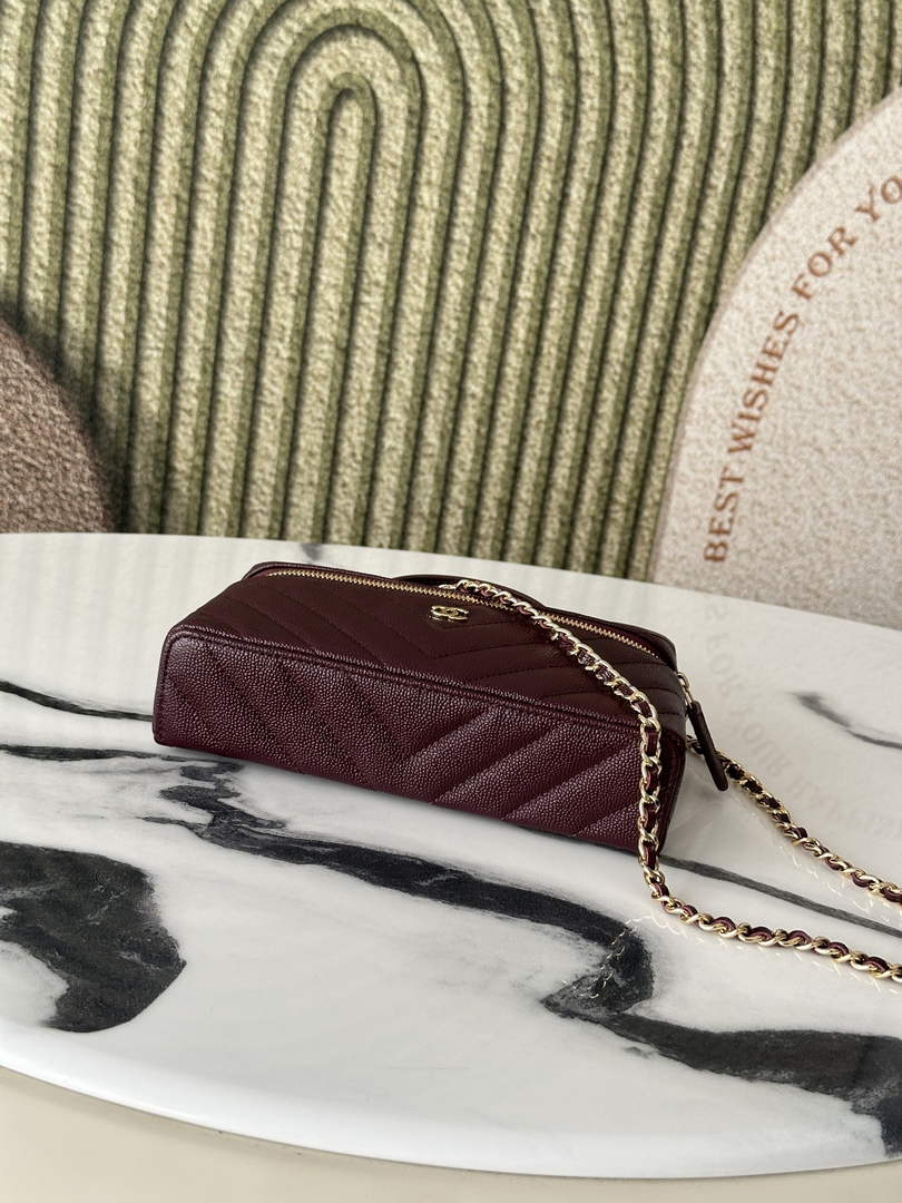 Chanel Vanity with Chain, AP5212 Shiny Calfskin Dark Burgundy