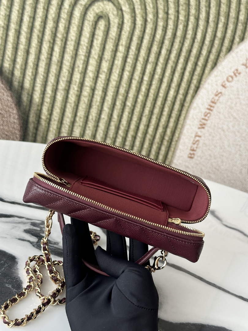 Chanel Vanity with Chain, AP5212 Shiny Calfskin Dark Burgundy