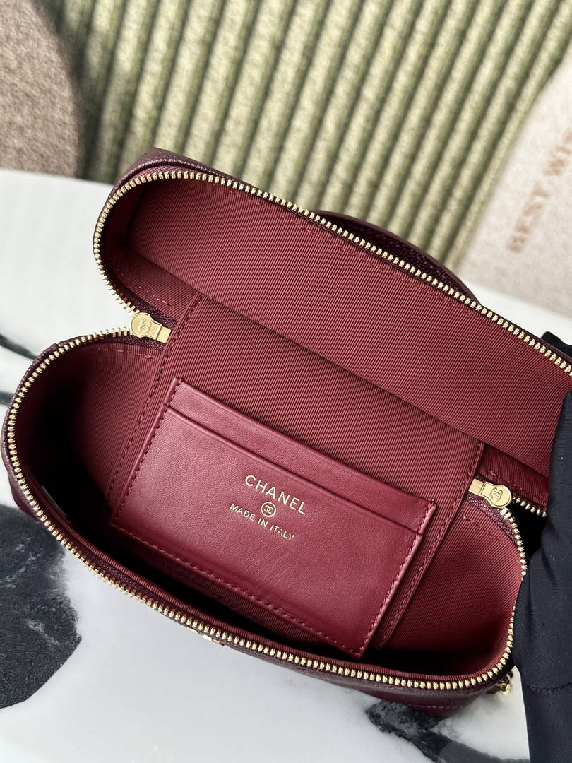 Chanel Vanity with Chain, AP5212 Shiny Calfskin Dark Burgundy