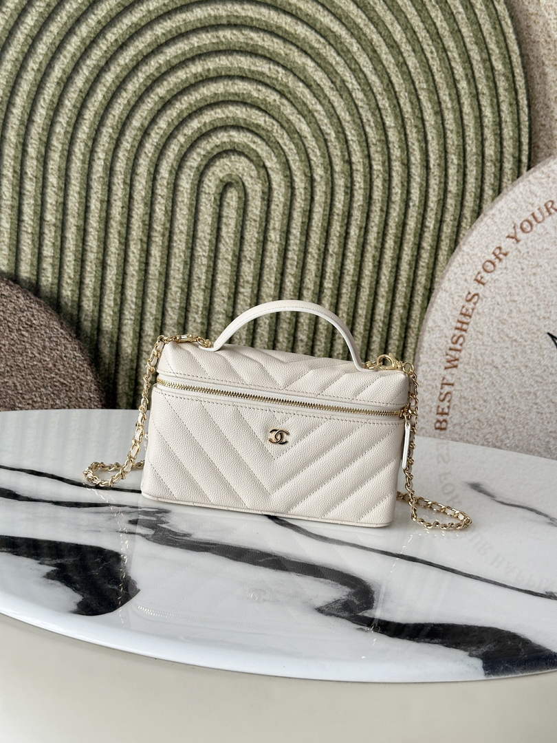 Chanel Vanity with Chain, AP5212 Shiny Calfskin Beige