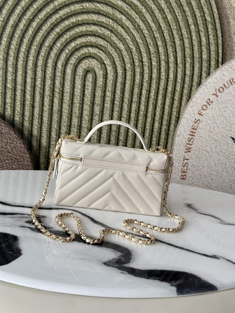 Chanel Vanity with Chain, AP5212 Shiny Calfskin Beige