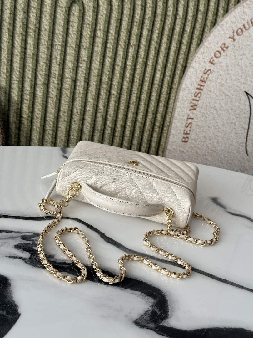 Chanel Vanity with Chain, AP5212 Shiny Calfskin Beige