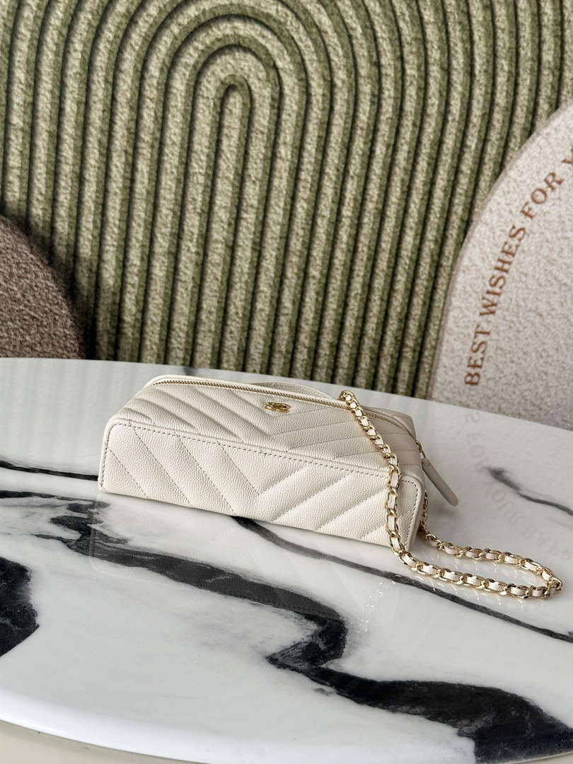 Chanel Vanity with Chain, AP5212 Shiny Calfskin Beige