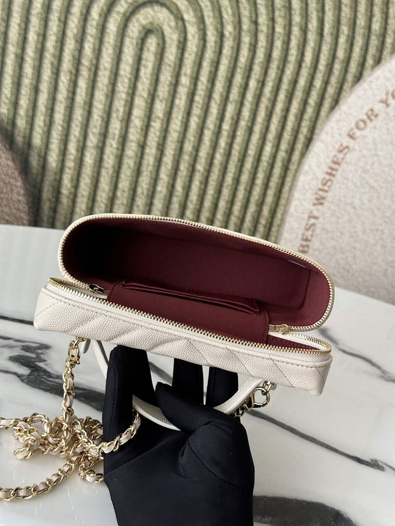 Chanel Vanity with Chain, AP5212 Shiny Calfskin Beige