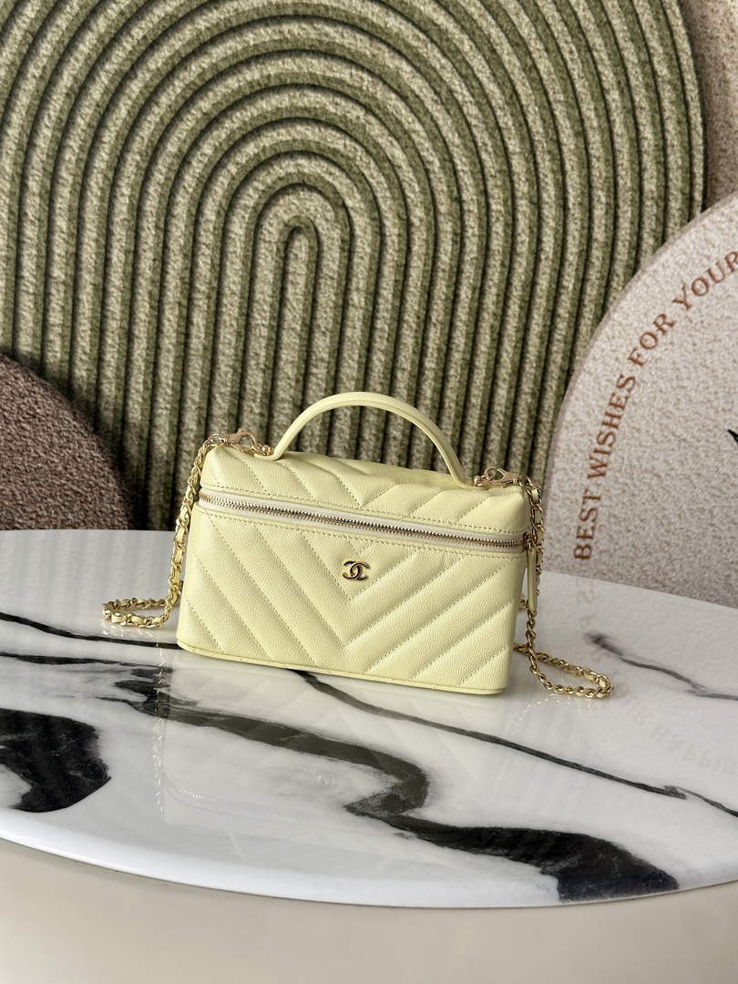 Chanel Vanity with Chain, AP5212 Shiny Calfskin Yellow