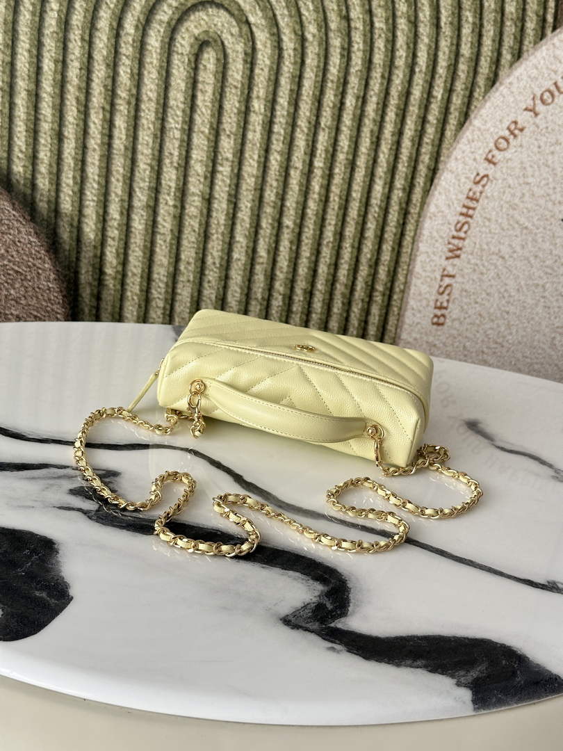 Chanel Vanity with Chain, AP5212 Shiny Calfskin Yellow