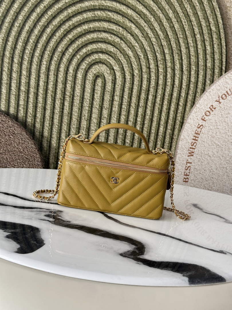 Chanel Vanity with Chain, AP5212 Shiny Calfskin Dark Yellow