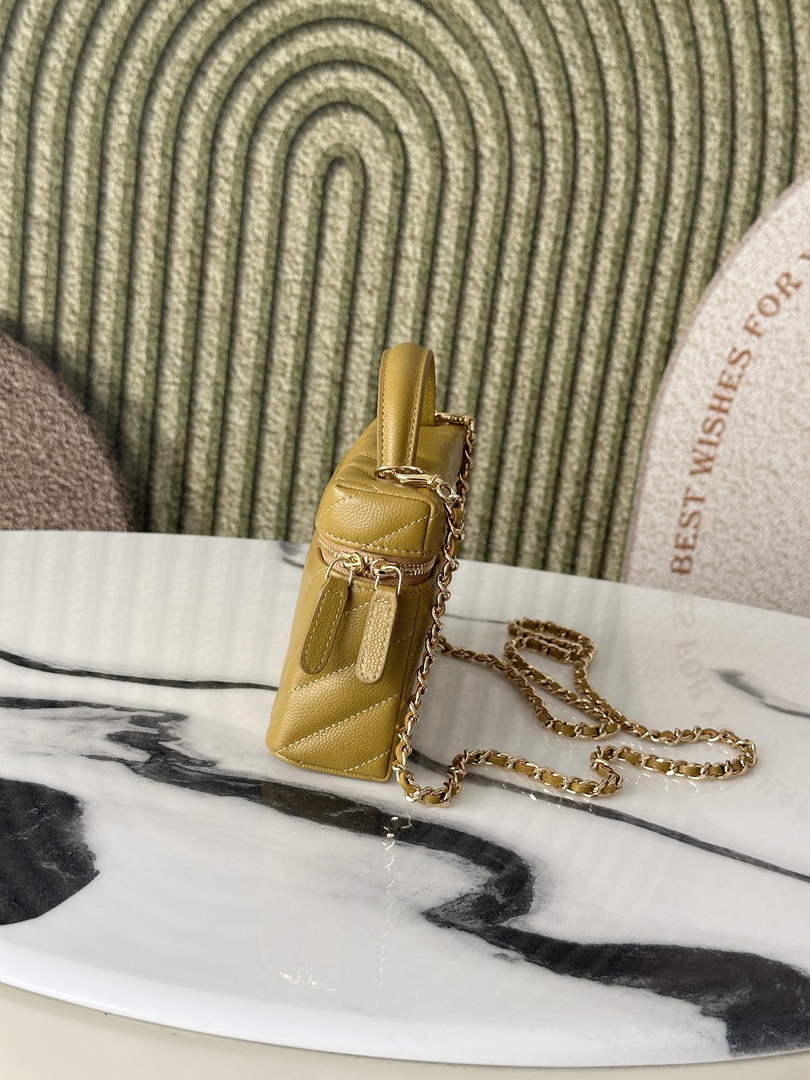 Chanel Vanity with Chain, AP5212 Shiny Calfskin Dark Yellow