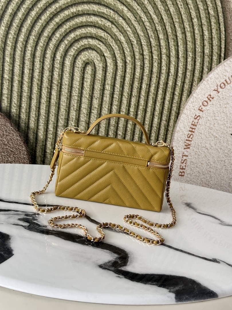 Chanel Vanity with Chain, AP5212 Shiny Calfskin Dark Yellow