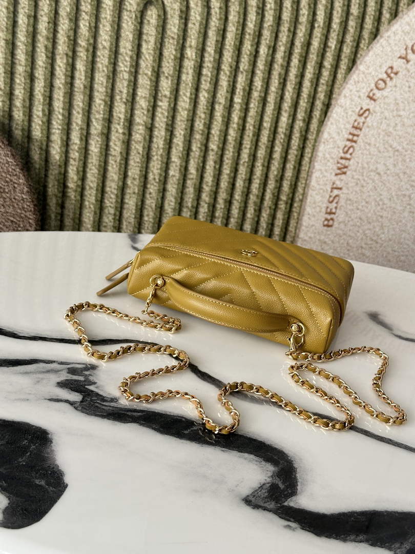 Chanel Vanity with Chain, AP5212 Shiny Calfskin Dark Yellow