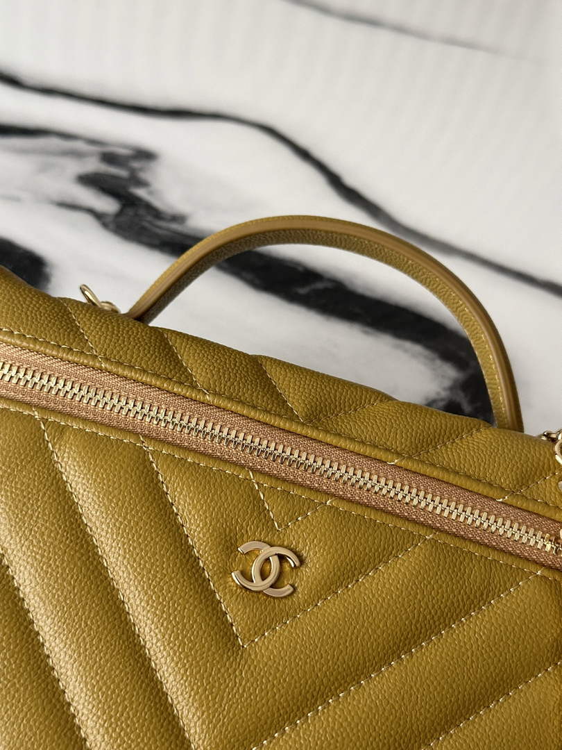 Chanel Vanity with Chain, AP5212 Shiny Calfskin Dark Yellow