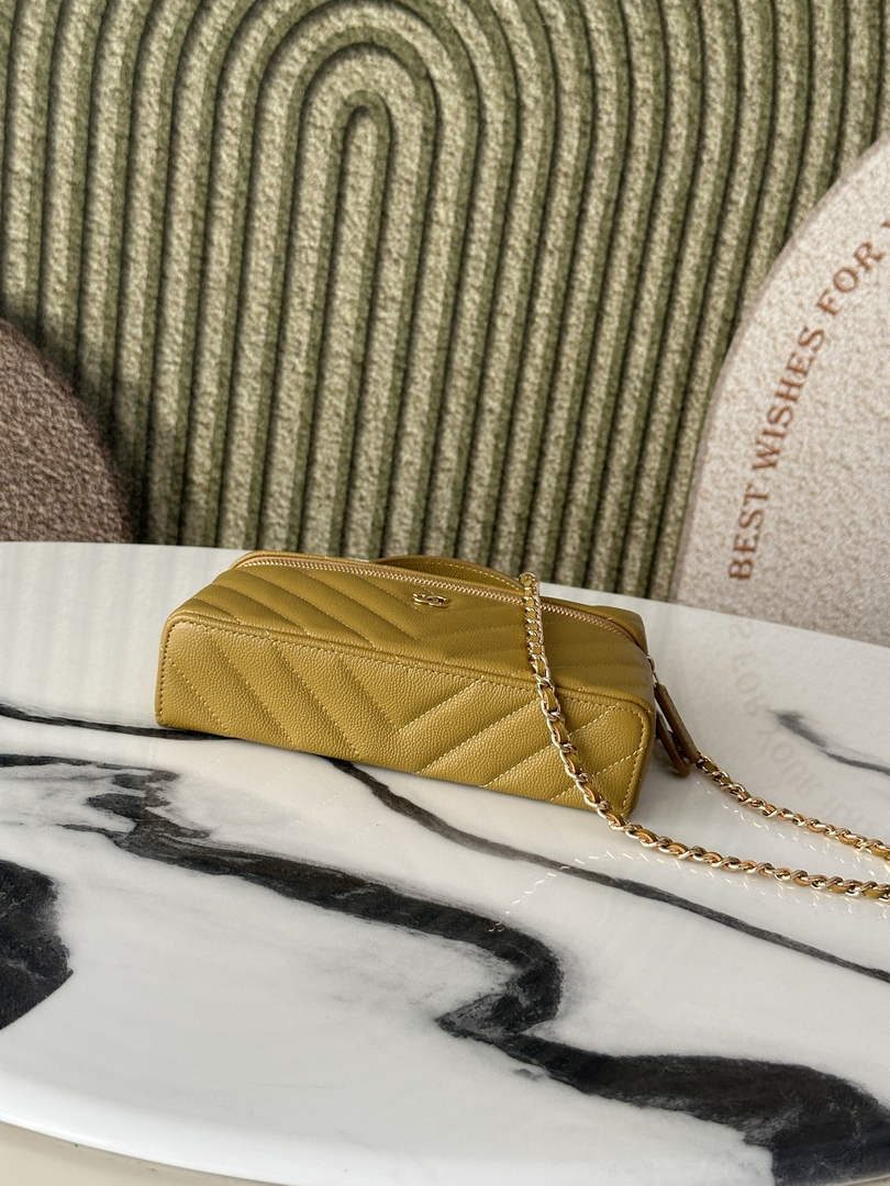 Chanel Vanity with Chain, AP5212 Shiny Calfskin Dark Yellow