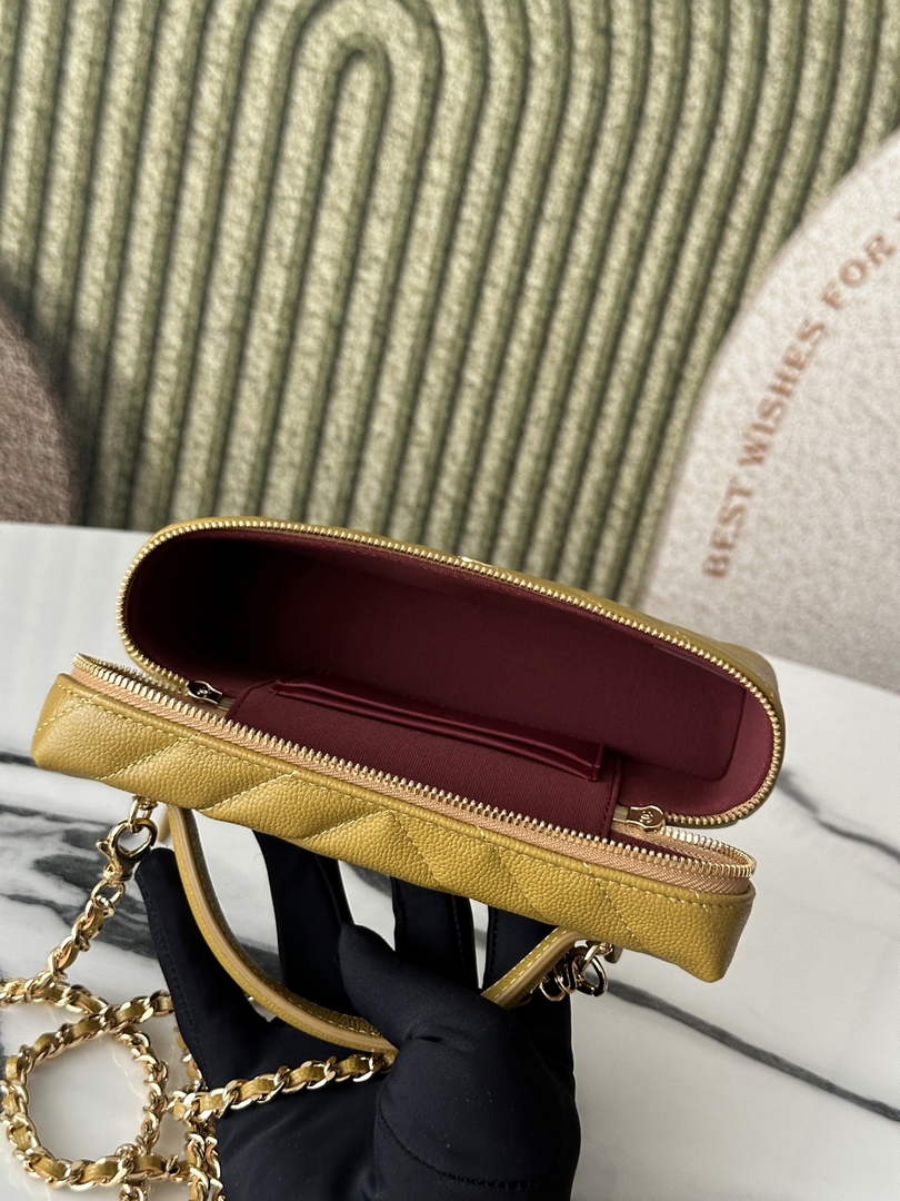 Chanel Vanity with Chain, AP5212 Shiny Calfskin Dark Yellow