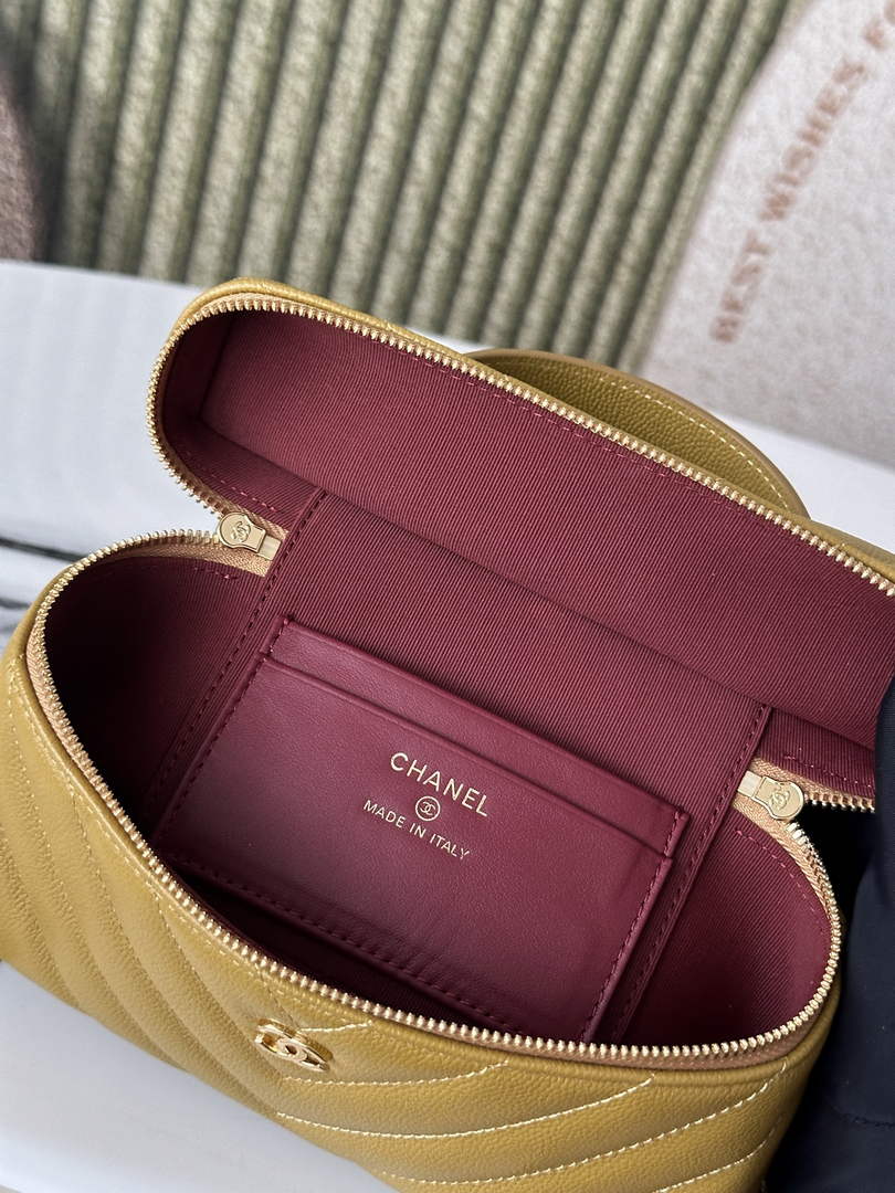 Chanel Vanity with Chain, AP5212 Shiny Calfskin Dark Yellow