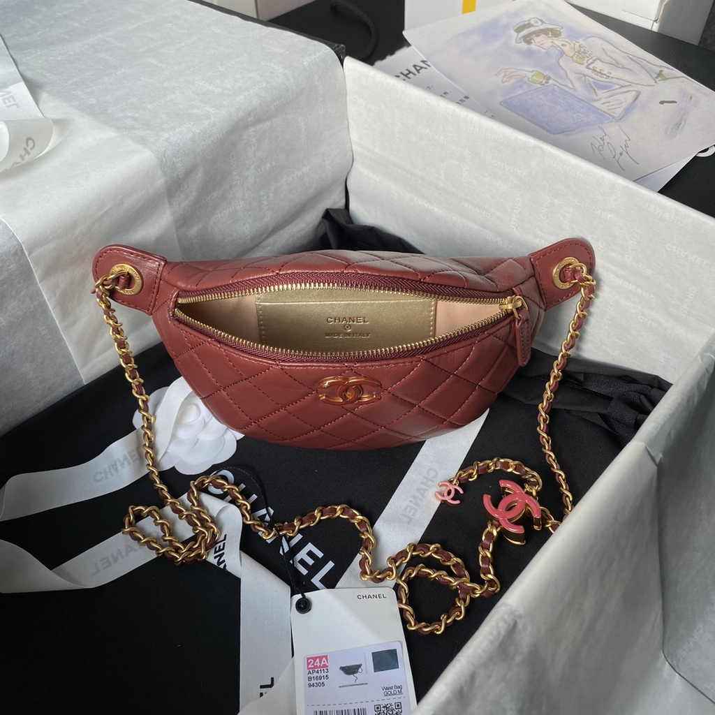 Chanel Waist bag, AP4113 Dark Burgundy Shiny lambskin