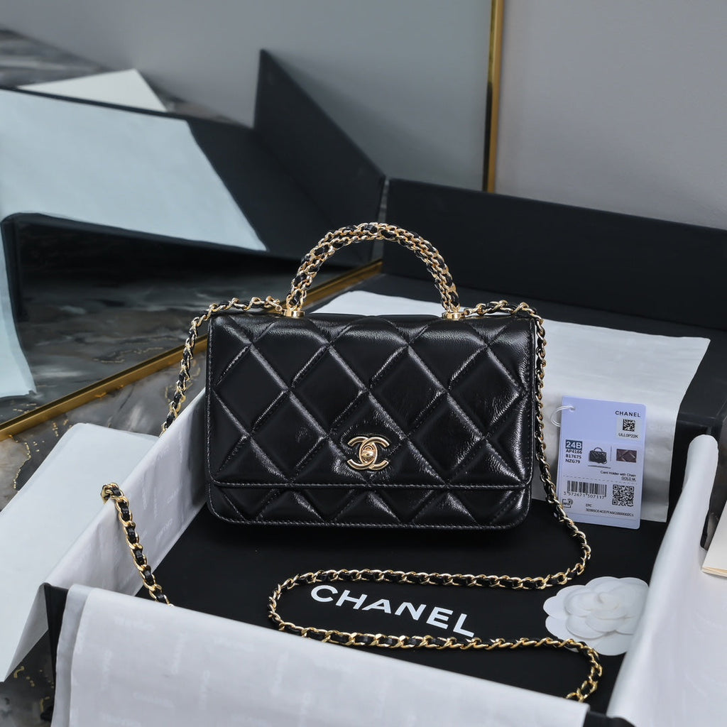 Chanel Wallet on chain, AP4166 Lambskin Black