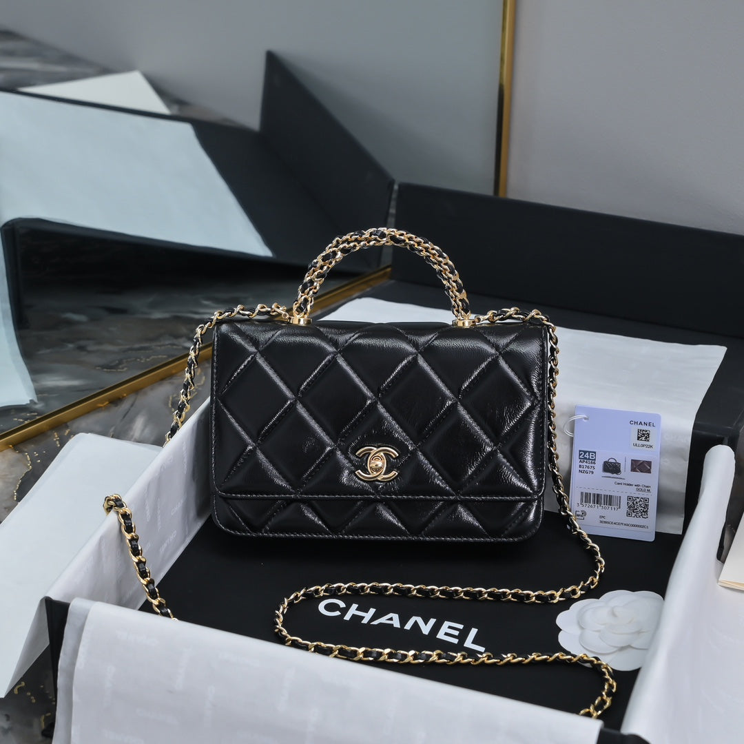 Chanel Wallet on chain, AP4166 Lambskin Black