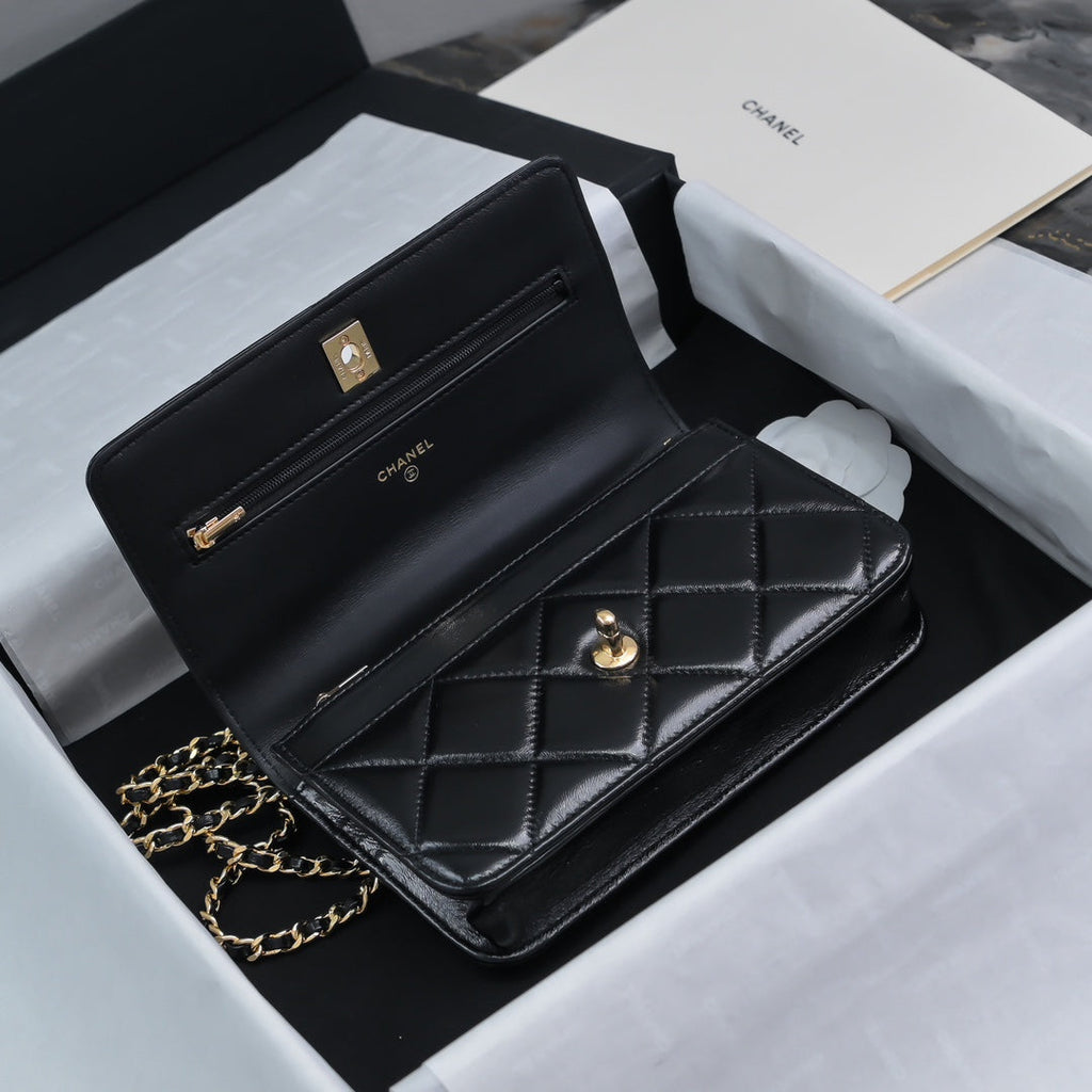 Chanel Wallet on chain, AP4166 Lambskin Black