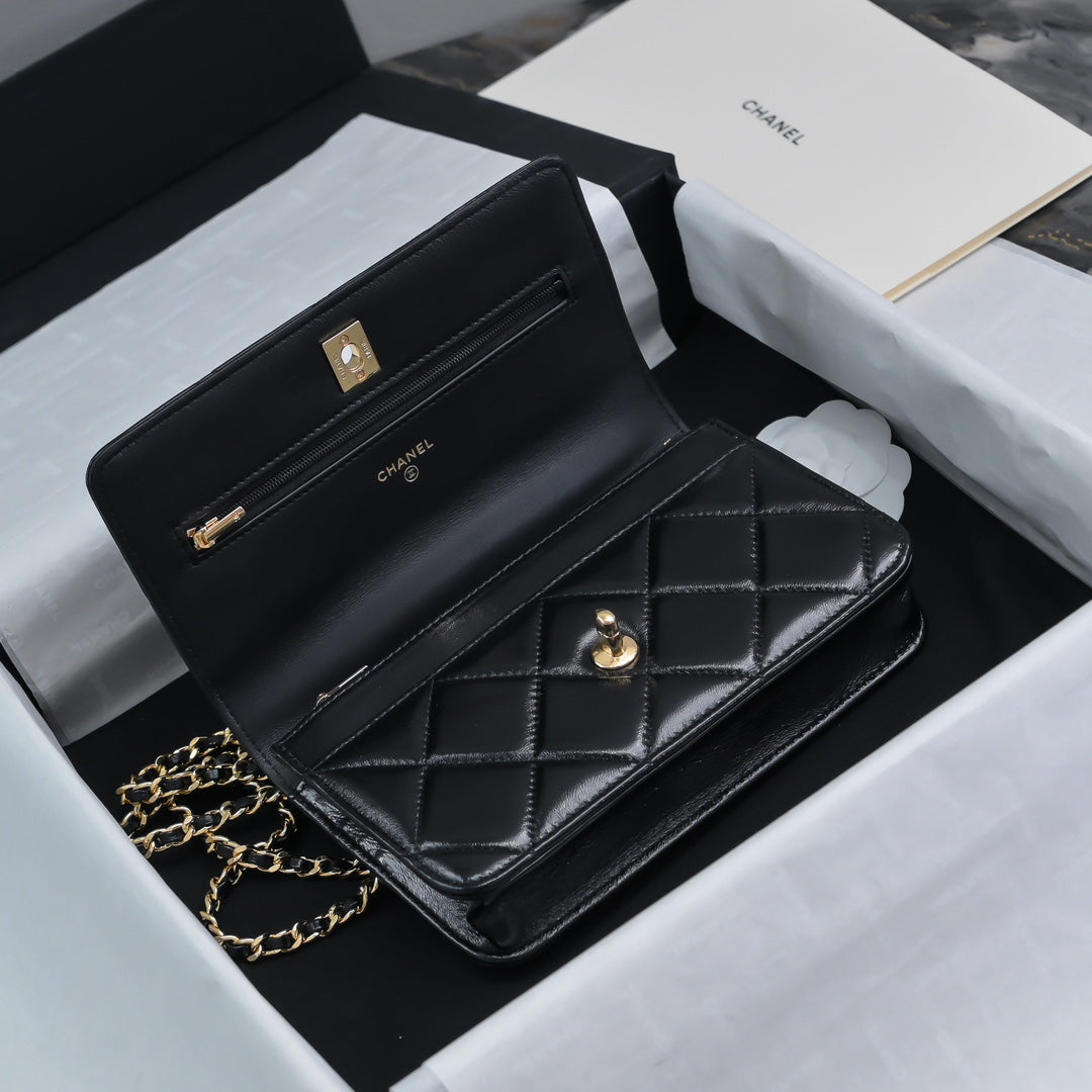 Chanel Wallet on chain, AP4166 Lambskin Black