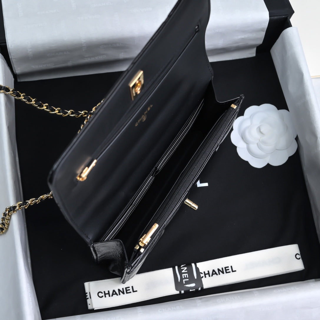 Chanel Wallet on chain, AP4166 Lambskin Black
