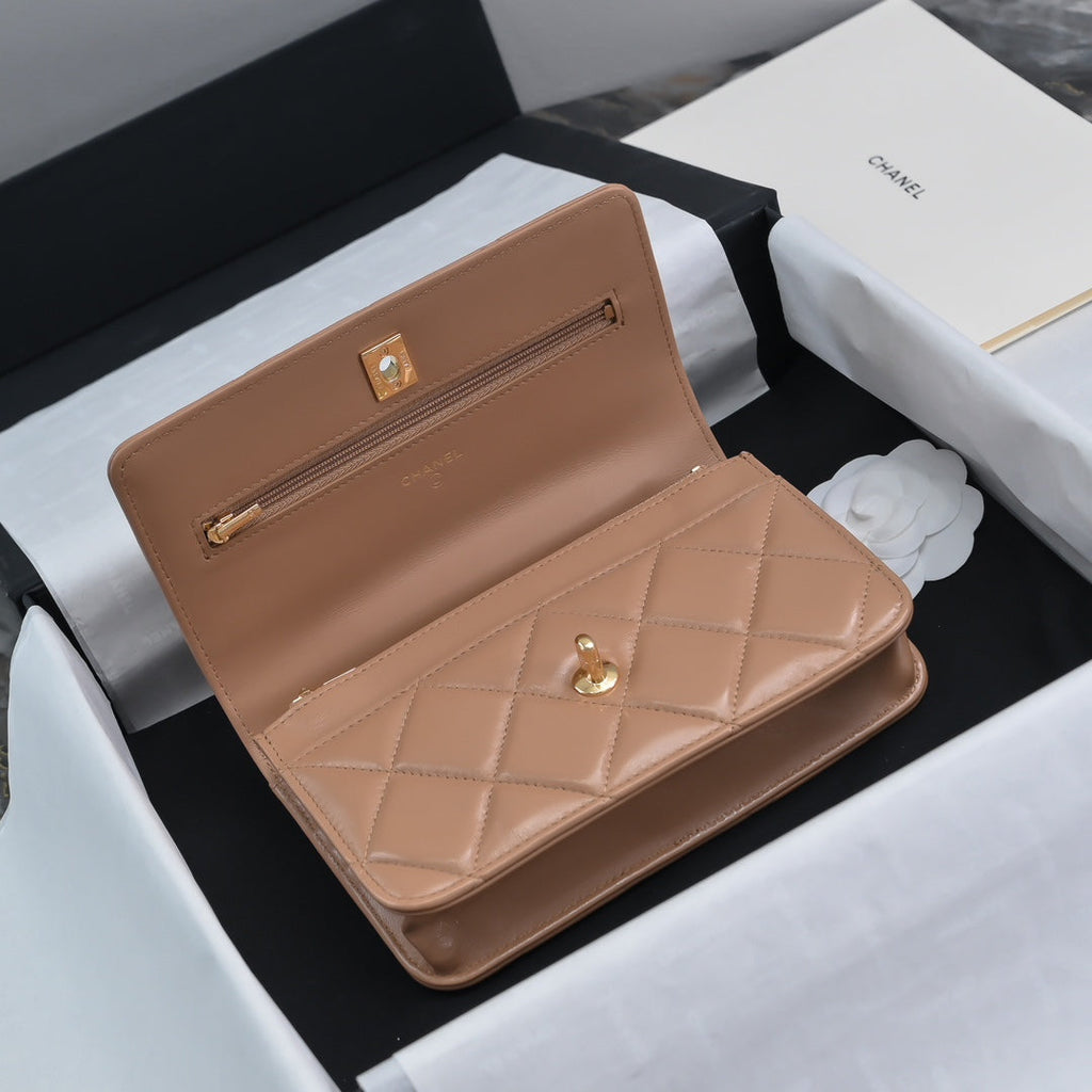 Chanel Wallet on chain, AP4166 Lambskin Apricot