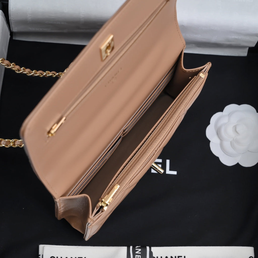 Chanel Wallet on chain, AP4166 Lambskin Apricot